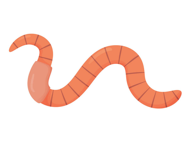 Earthworm em estilo cartoon. Ilustração para animais, natureza, pesca. - Vetor, Imagem