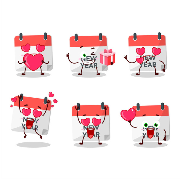 New year calendar cartoon character with love cute emoticon. Vector illustration - Wektor, obraz