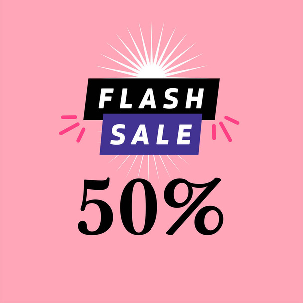 sconto banner vendita flash 50 per cento, pubblicità promozionale per lo shopping stagionale, design vettoriale - Vettoriali, immagini