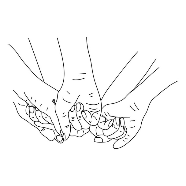 Ilustrace rukou obchodního týmu dotýkajících se v kruhu pro znamení jednoty a integrity. společný koncept - Vektor, obrázek