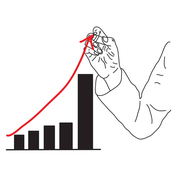 Vektorová ilustrace Obchodníkovy ruky kreslící rostoucí šipku - Vektor, obrázek