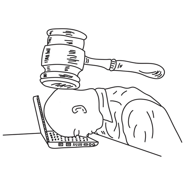 Illustration d'un homme d'affaires déprimé assis sous des marques de marteau - Vecteur, image