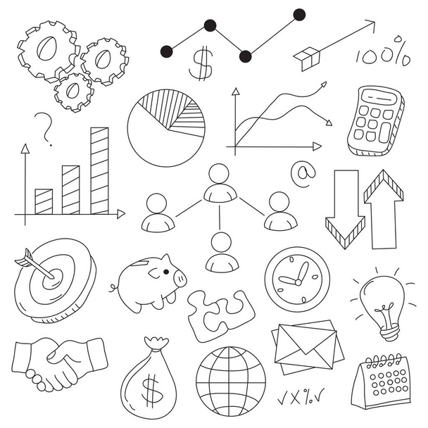 Business doodle vector illustration. Icon and hand drawn elements - Vector, Image