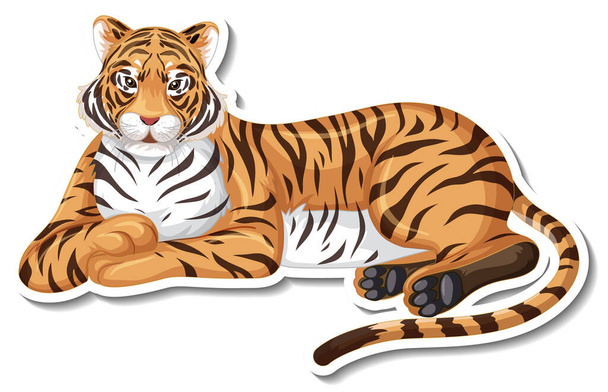 Una plantilla de etiqueta engomada de la ilustración del personaje de dibujos animados tigre - Vector, imagen