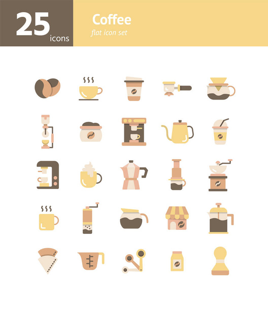 Kaffee Flach Icon Set vorhanden. Vektor und Illustration. - Vektor, Bild