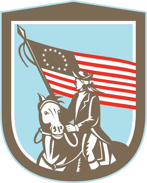 αμερικανική επαναστατικού εξυπηρετητής άλογο σημαία ρετρό - Διάνυσμα, εικόνα