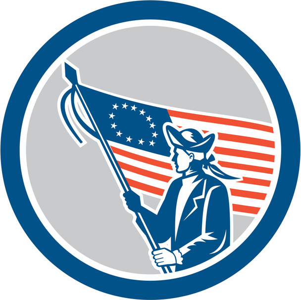 Americano Patriota Soldado Bandeira Círculo Retro
 - Vetor, Imagem
