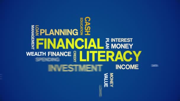 4k Financial Literacy Animated Tag Word Cloud, Κείμενο Animation αδιάλειπτη βρόχο. - Πλάνα, βίντεο