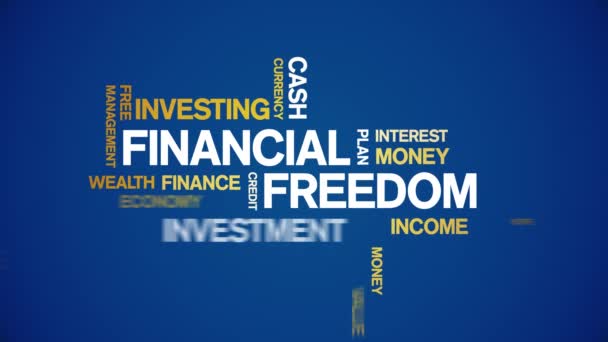 4k Pénzügyi szabadság Animált címke Word Cloud, Text Animation zökkenőmentes hurkot. - Felvétel, videó