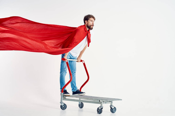 bearded man ride a cart entertainment isolated background - Foto, Imagem