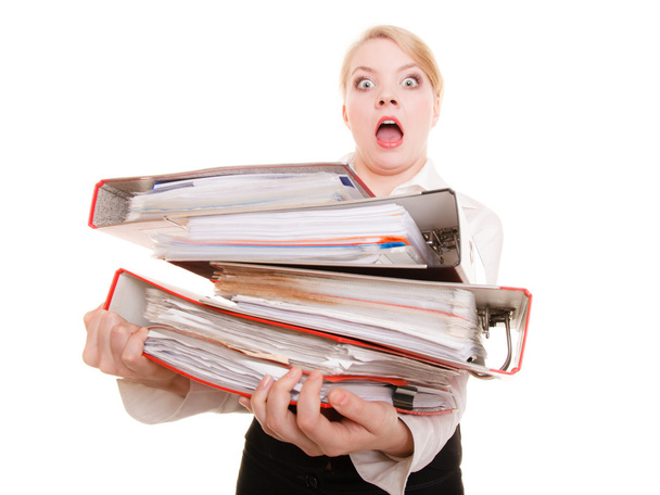 Business woman holding stack of folders documents - Foto, Imagem