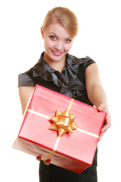 holidays love happiness concept - girl with gift box - 写真・画像