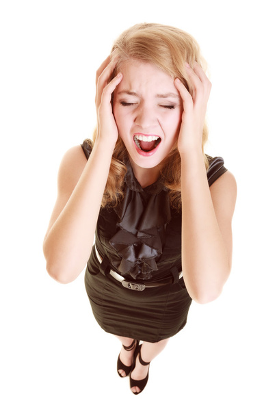 Businesswoman with headache head pain screaming - Foto, Imagem