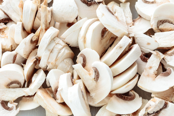 Food. Fresh white mushrooms champigonons - Foto, afbeelding