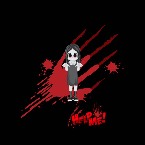 Halloween Help Me fuente logo with creepy ghost illustration - Vector, imagen