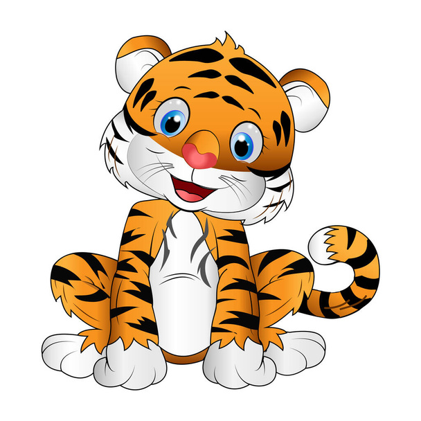 Χαμογελώντας τίγρη κινουμένων σχεδίων που απομονώνονται σε λευκό φόντο, χαριτωμένο κουτάβι τίγρης χαμογελά. απεικόνιση ενός αστείο χαρούμενο συνεδρίαση Tigre. για το έτος σχεδιασμού της τίγρης, έτος του ζωδιακού κύκλου, κινεζικό νέο έτος. - Διάνυσμα, εικόνα