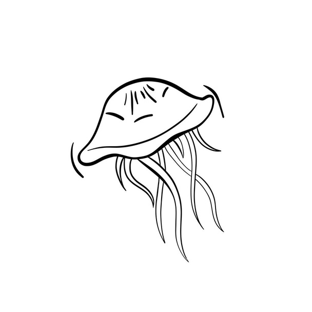 Esquema negro vector garabato icono de la medusa de dibujos animados - Vector, Imagen