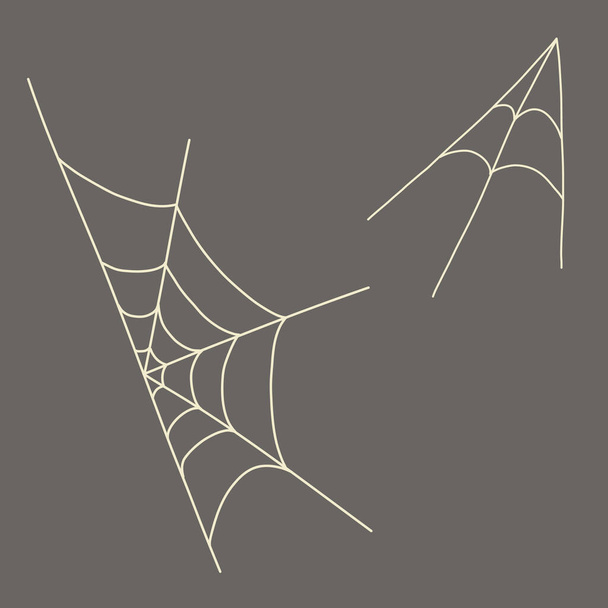 handgetekende doodle stijl spyder web wit contouren - Vector, afbeelding