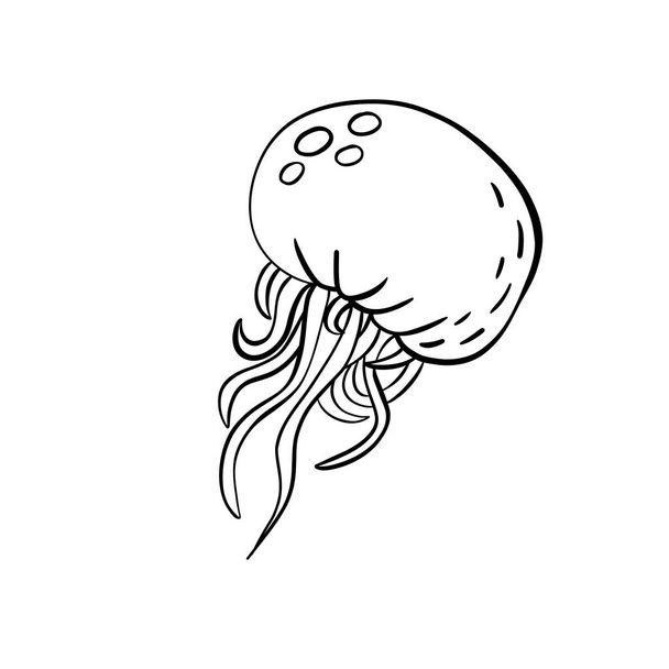 Esquema negro vector garabato icono de la medusa de dibujos animados - Vector, imagen