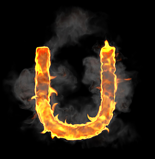 Burning and flame font U letter - Фото, зображення