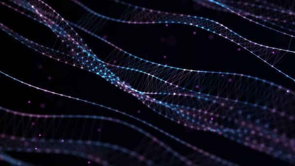 接続点と線で抽象的な背景。未来的な動的波。DNAを使った科学的背景。技術イラスト。3Dレンダリング. - 写真・画像