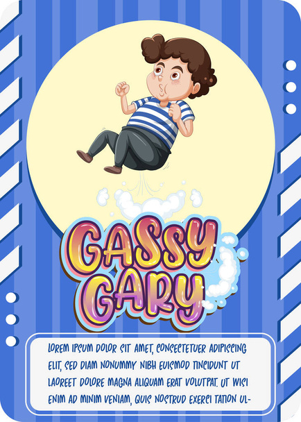 Характер ігрової карти шаблон зі словом Gassy Gary ілюстрація - Вектор, зображення