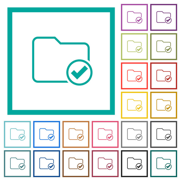 Directory ok outline flat color icons with quadrant frames on white background - Vector, Image
