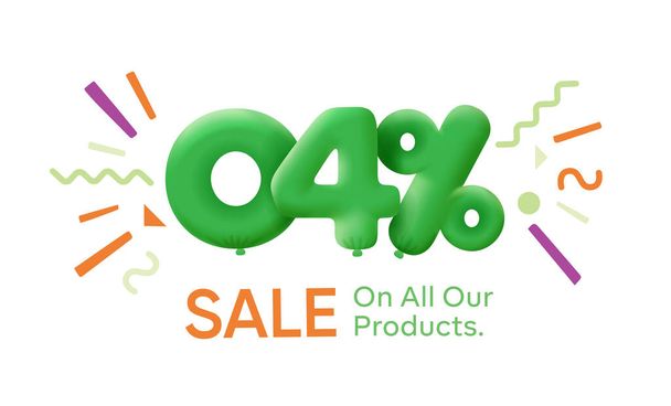Special offer sale  04 % discount 3D number Green tag voucher illustration. Discount season label promotion advertising summer sale coupon promo marketing banner holiday weekend - Photo, Image