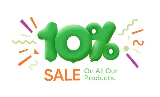 Special offer sale  10 % discount 3D number Green tag voucher illustration. Discount season label promotion advertising summer sale coupon promo marketing banner holiday weekend - Photo, Image