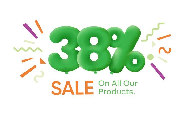 Promocja sprzedaży 38% zniżki Numer 3D Green tag voucher ilustracji. Rabat sezon etykieta promocja reklama lato sprzedaż kupon promocja marketing baner wakacje weekend - Zdjęcie, obraz