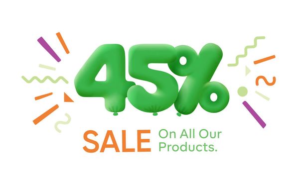 Special offer sale 45  % discount 3D number Green tag voucher illustration. Discount season label promotion advertising summer sale coupon promo marketing banner holiday weekend - Photo, Image