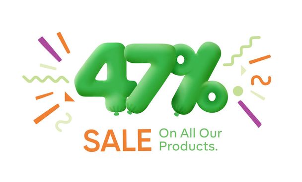 Special offer sale  47 % discount 3D number Green tag voucher illustration. Discount season label promotion advertising summer sale coupon promo marketing banner holiday weekend - Photo, Image