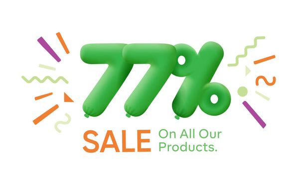 Special offer sale 77  % discount 3D number Green tag voucher illustration. Discount season label promotion advertising summer sale coupon promo marketing banner holiday weekend - Photo, Image