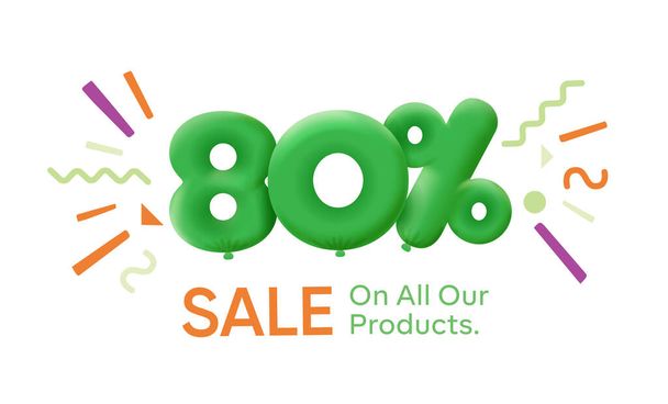 Ειδική προσφορά πώλησης 80% έκπτωση 3D αριθμός Πράσινο tag απεικόνιση κουπονιού. Διαφημιστικό κουπόνι καλοκαιρινής πώλησης διαφημιστικό banner εορταστικό Σαββατοκύριακο - Φωτογραφία, εικόνα
