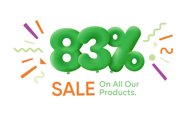 Special offer sale  83 % discount 3D number Green tag voucher illustration. Discount season label promotion advertising summer sale coupon promo marketing banner holiday weekend - Photo, Image