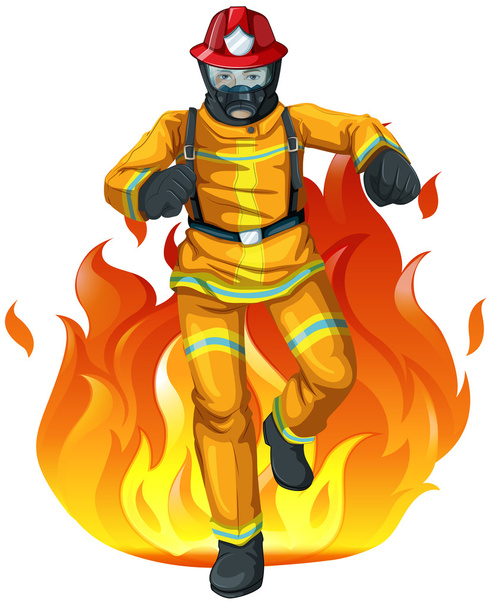 A fireman and the big fire - Vector, Image