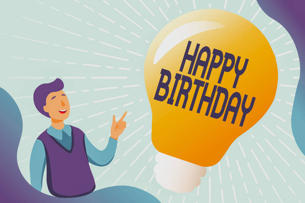 Sign displaying Happy Birthday. Business concept The birth anniversary of a person is celebrated with presents Gathering Educational Documents Online, Filling Survey Questions - Photo, Image