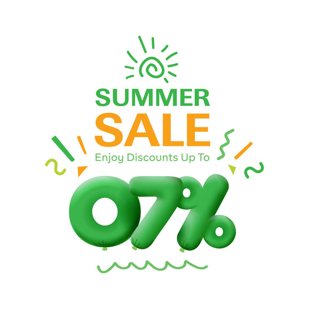 Special offer sale 07 % discount 3D number Green tag voucher illustration. Discount season label promotion advertising summer sale coupon promo marketing banner holiday weekend - Photo, Image