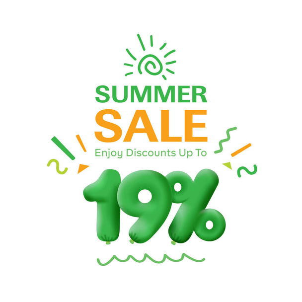 Special offer sale 19 % discount 3D number Green tag voucher  illustration. Discount season label promotion advertising summer sale coupon promo marketing banner holiday weekend - Photo, Image