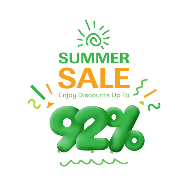 Special offer sale 92 % discount 3D number Green tag voucher illustration. Discount season label promotion advertising summer sale coupon promo marketing banner holiday weekend - Photo, image