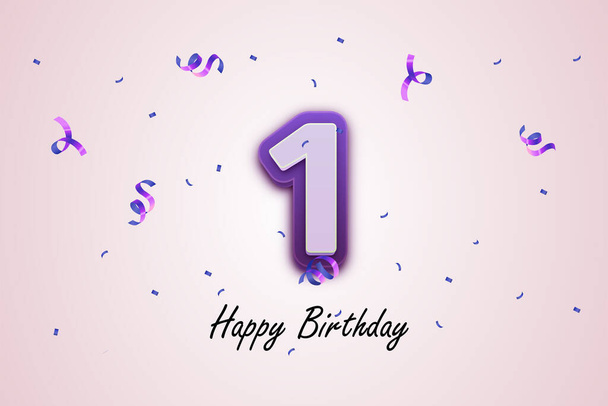Purple 1  happy birthday.  illustration design Party decoration, Birthday,Anniversary,Holiday  - Photo, Image