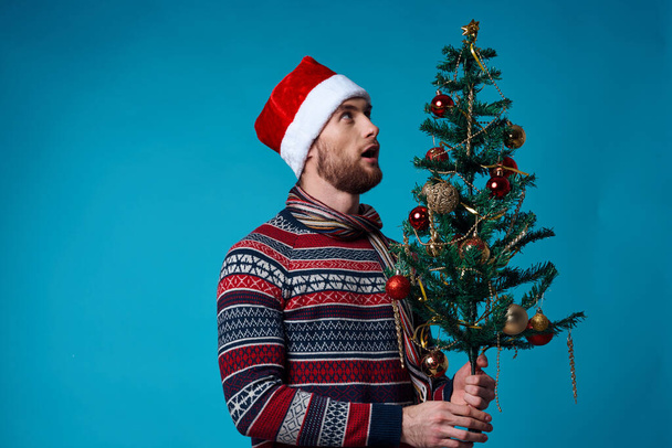 Cheerful man in a christmas white mockup poster studio posing - Φωτογραφία, εικόνα
