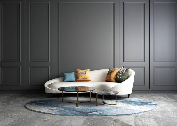 Maison confortable moderne et décoration et salon design intérieur et fond de mur motif bleu vide - Photo, image