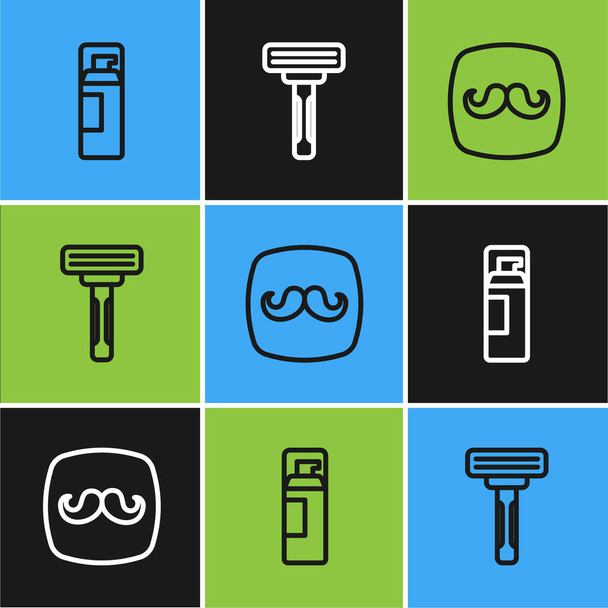 Definir linha de espuma gel de barbear, Barbearia e ícone de navalha. Vetor - Vetor, Imagem
