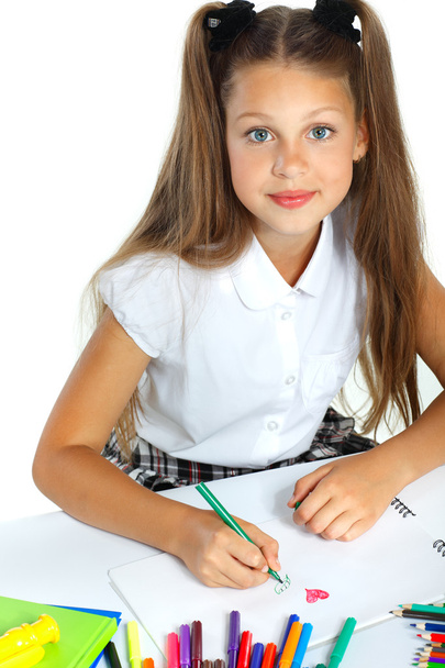 School girl drawing with felt-tips - Φωτογραφία, εικόνα