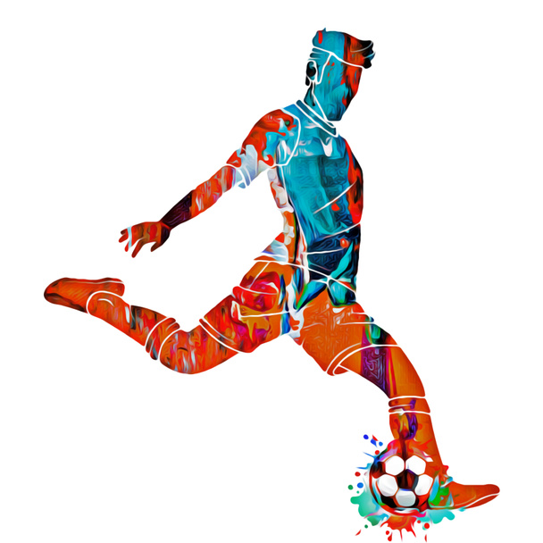 Colorful illustration of a soccer player with football on white background - Photo, Image
