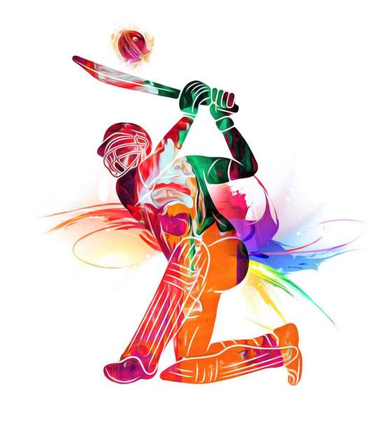 Bunte Illustration eines Cricketspielers in Aktion mit Cricketschläger - Foto, Bild