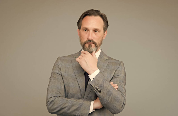 confident manager. mature businessman in formal suit. successful bank employee. Live Who You Are. boss in office jacket. bearded man well groomed. professional lawyer has successful business - Photo, Image