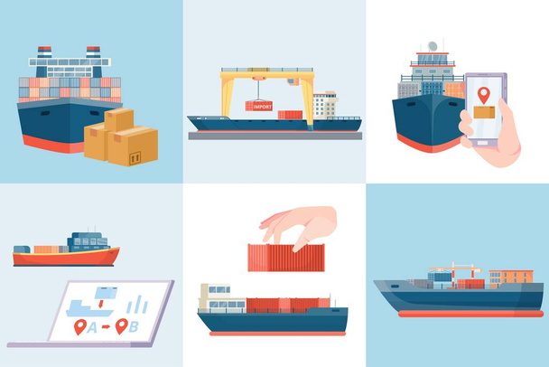 Sea Delivery Compositions Set - Vector, Image
