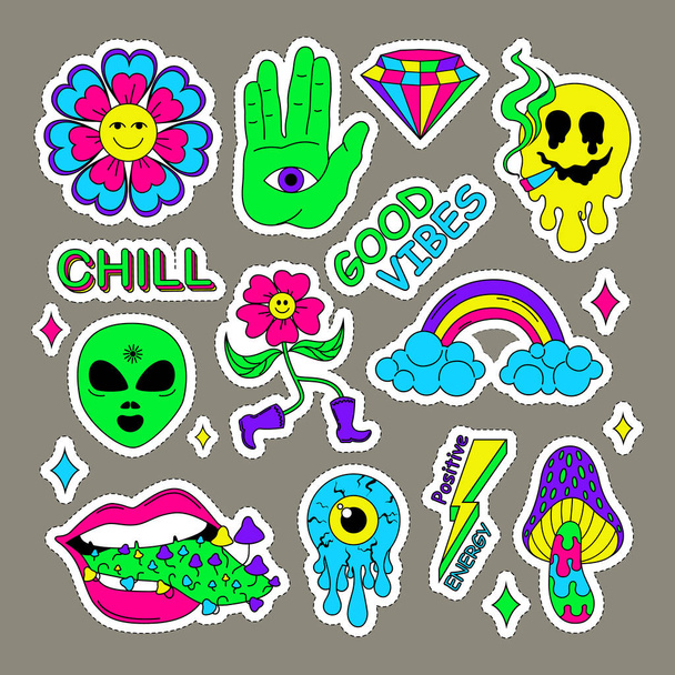 Cartoon psychedelic stickers - Vector, Image